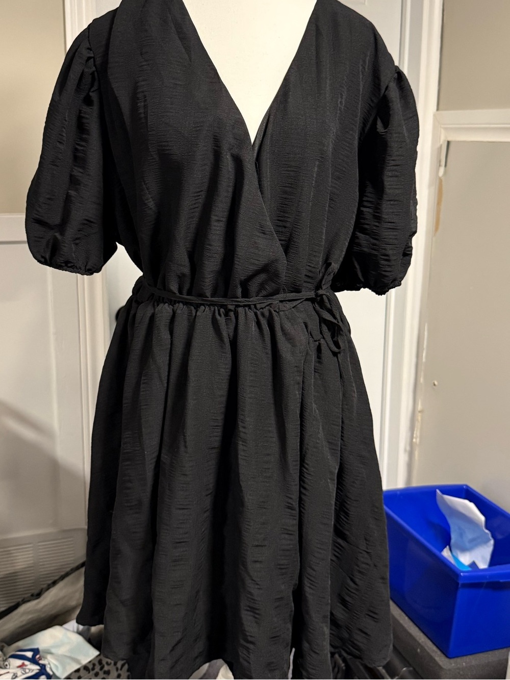 Black crinkle wrap dress